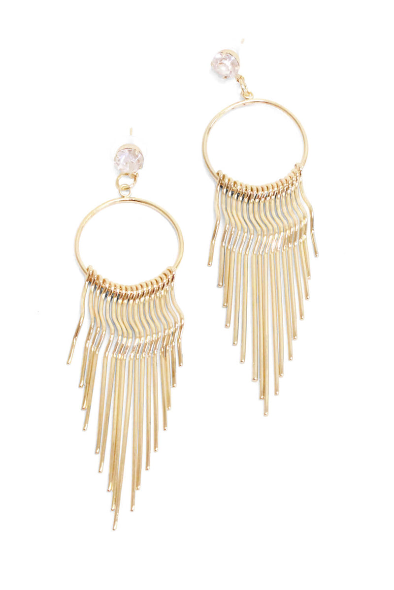 Gold Circle Diamante Drop Spiky Earrings