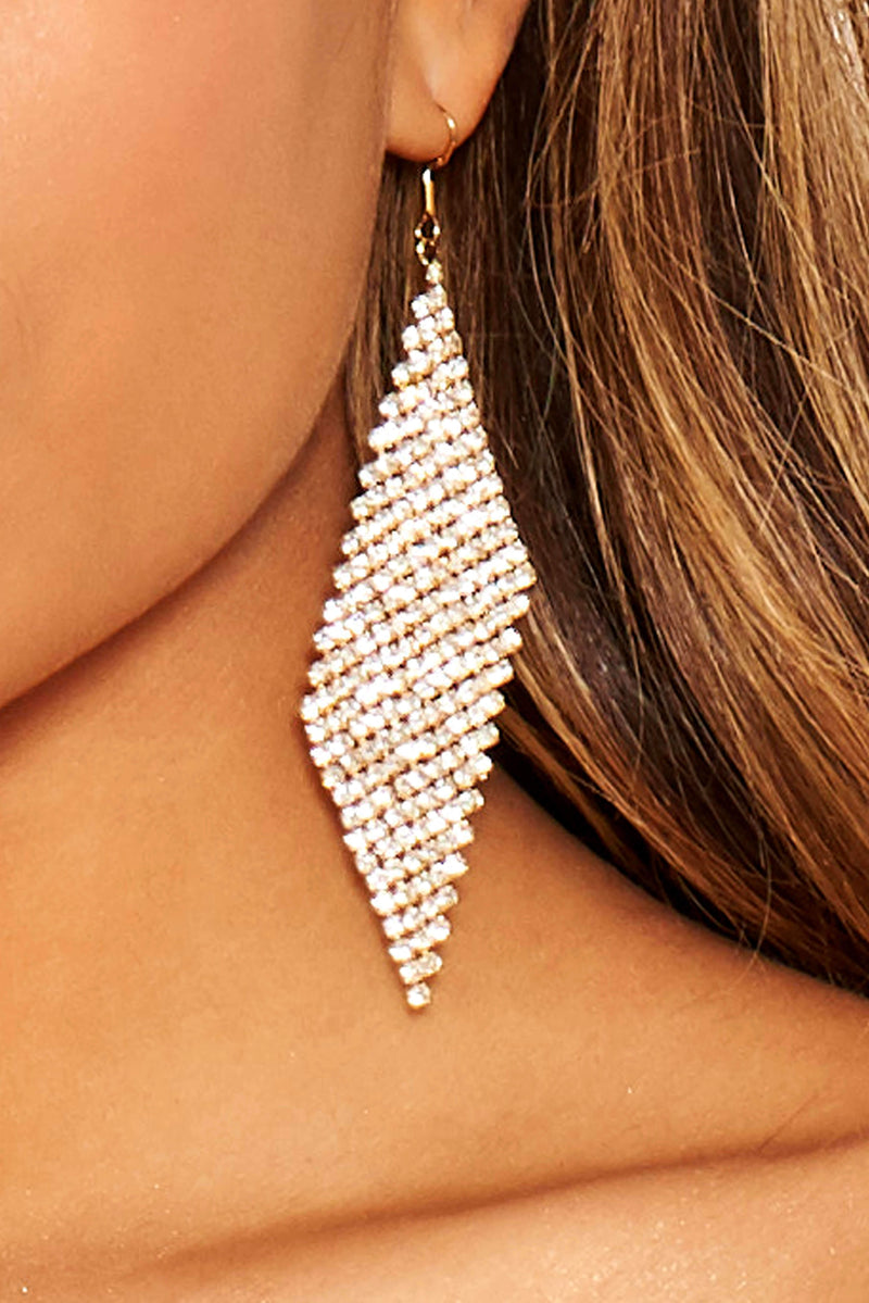 Gold Diamante Diamond Shaped Earrings