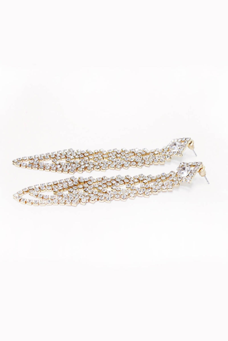 Gold Drop Down Diamante Earrings