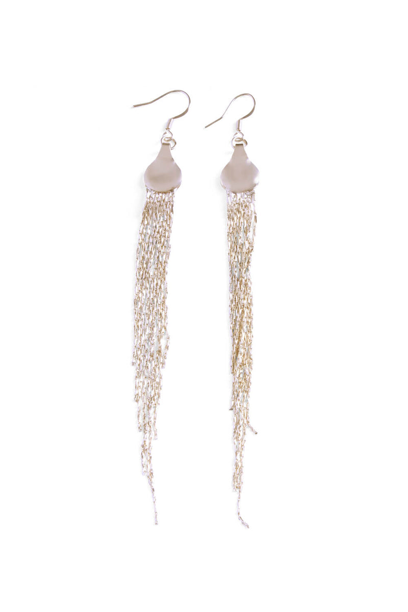 Gold Fringed Chain Sleek Drop Down Earrings