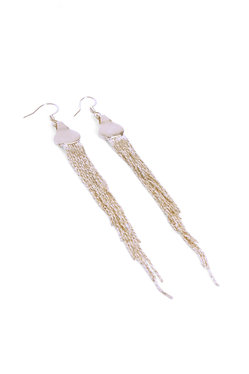 Gold Fringed Chain Sleek Drop Down Earrings