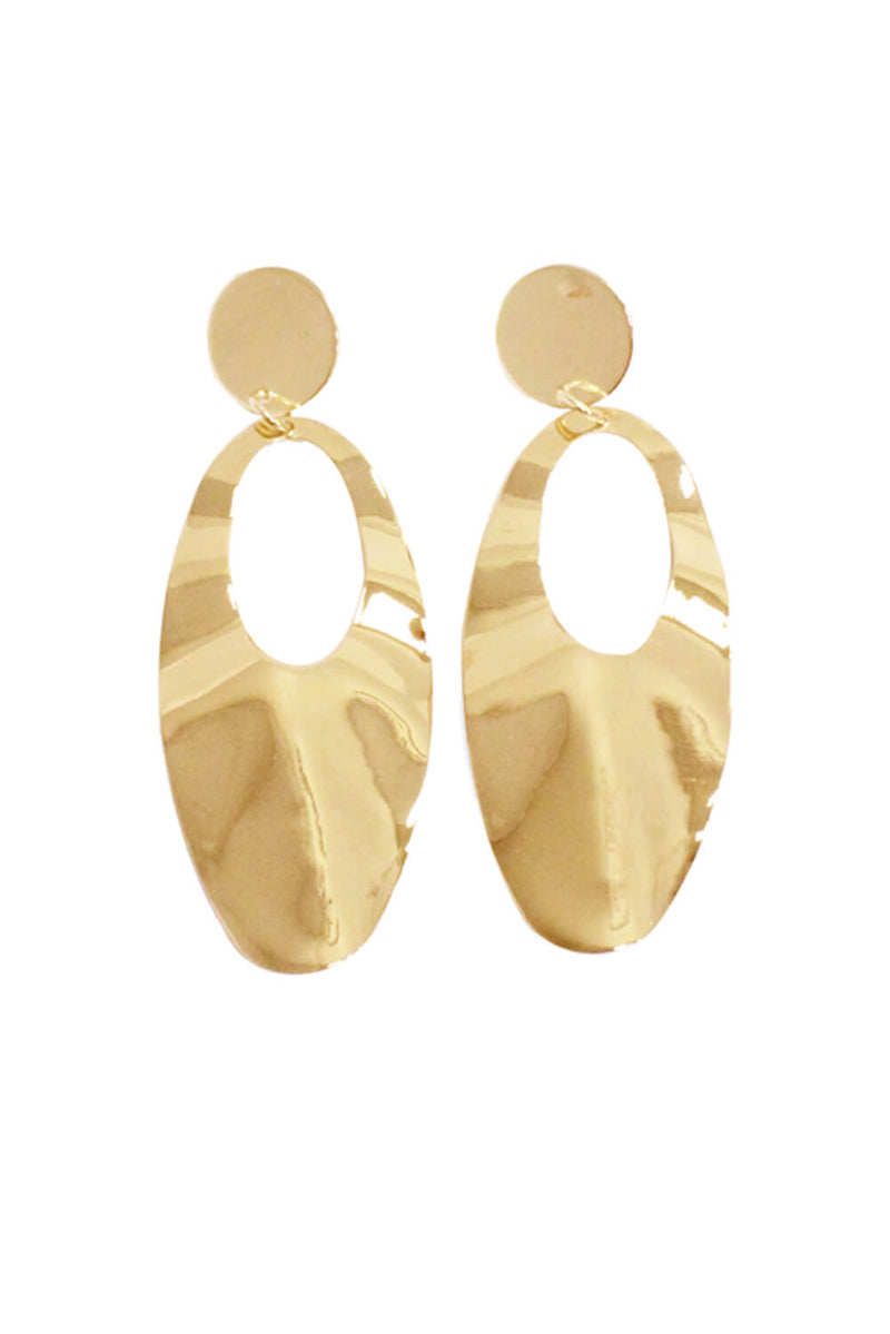 Gold Hammered Oval Earrings