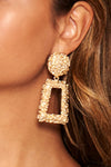 Gold Square Textured Statement Earrings