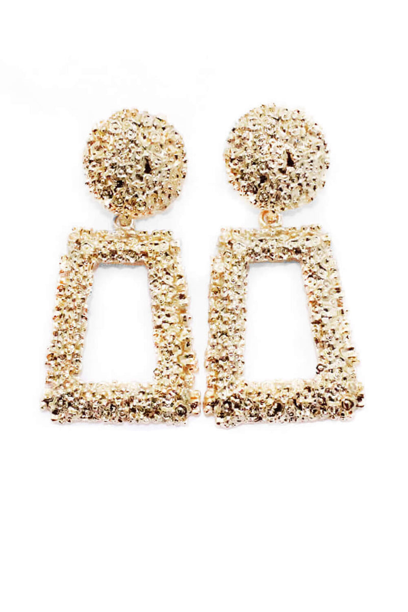 Gold Square Textured Statement Earrings