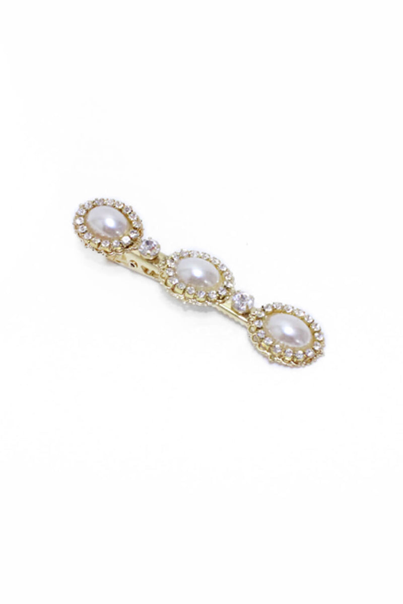 Gold Diamante Hair Clip With Oversized Pearls