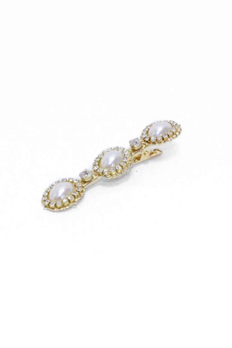 Gold Diamante Hair Clip With Oversized Pearls