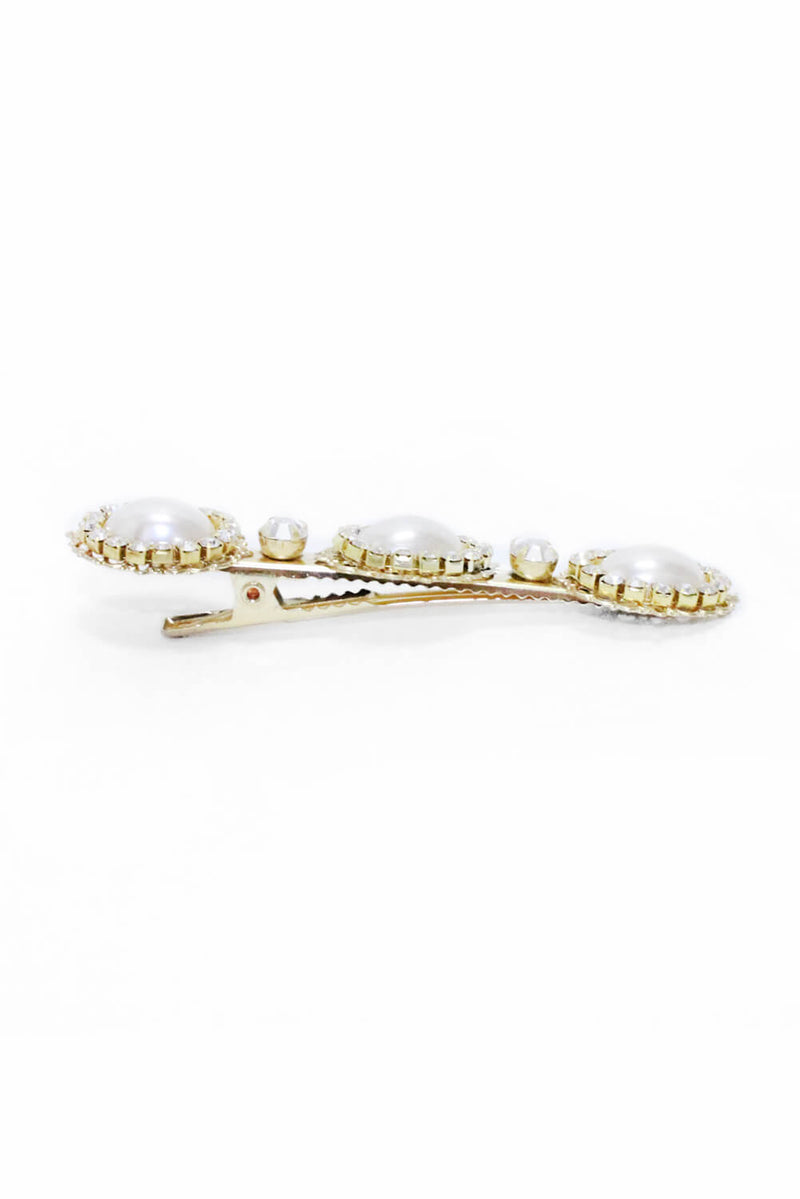 Gold Diamante Hair Clip With Oversized Pearls