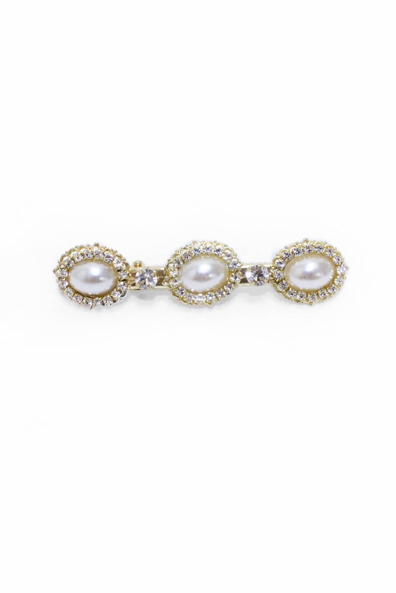 Gold Diamante Hair Clip With Oversized Pearls