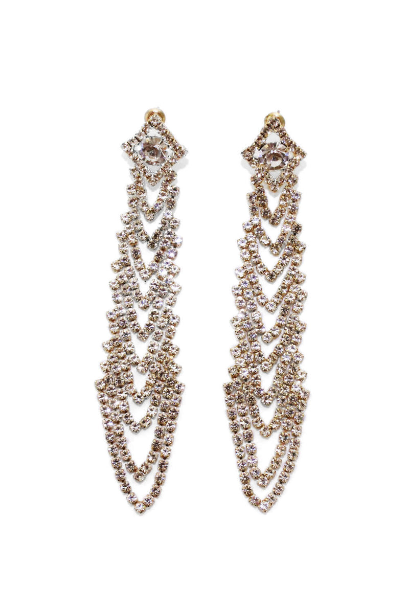 Gold Drop Down Diamante Earrings