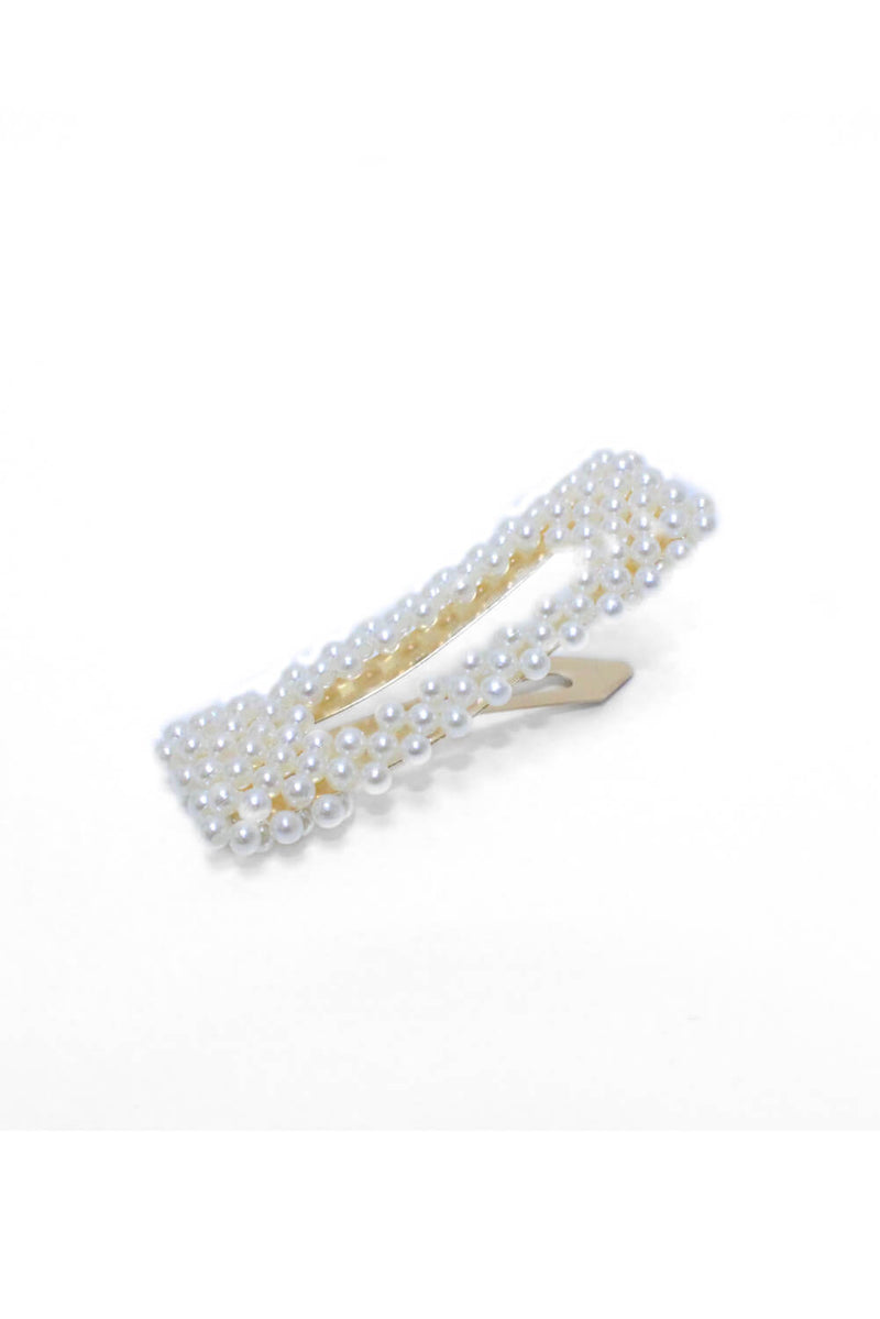 Gold Oversized White Pearl Rectangle Hair Clip