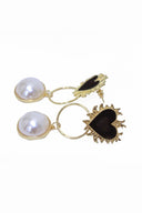 Gold Pearl Heart Long Earrings