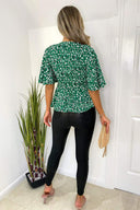 Green Abstract Printed Flared Blouse