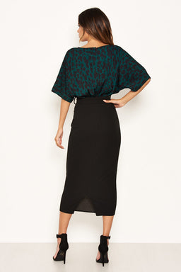 Green Animal Print 2 In 1 Midi Dress