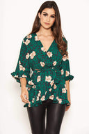 Green Animal Print Wrap Top