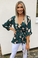 Green Animal Print Wrap Top