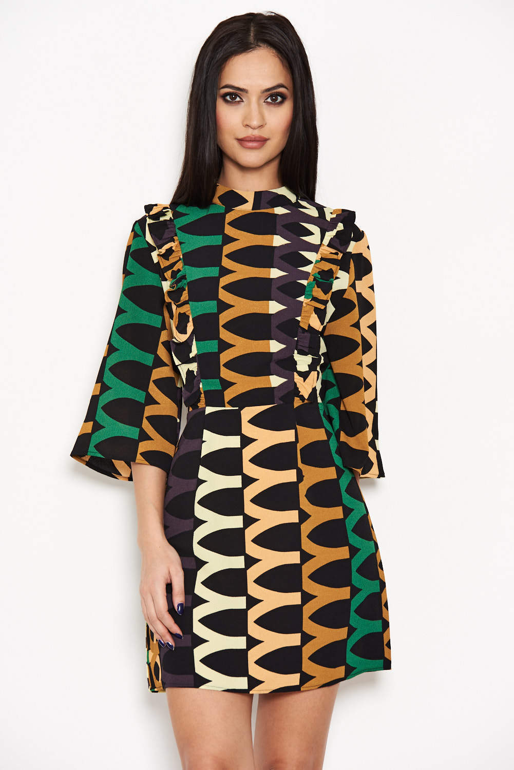 Green Aztec Printed Day Dress  AX Paris