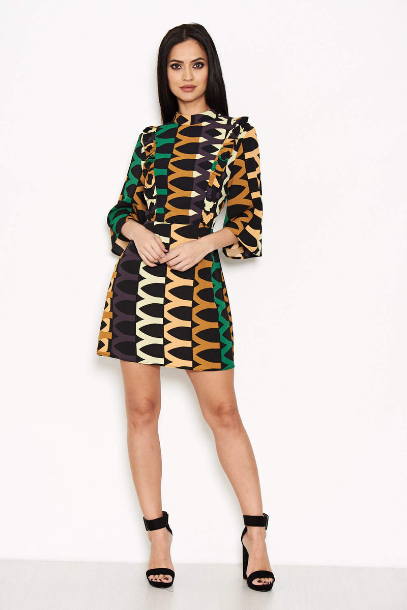 Green Aztec Printed Day Dress