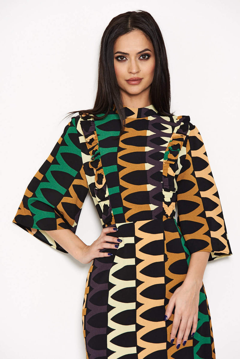 green aztec dress Aztec Fringe Midi Dress by Studio EY