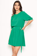 Green Belted D Ring Skater Dress