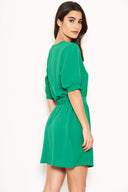 Green Belted D Ring Skater Dress