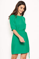 Green Belted D Ring Skater Dress