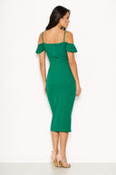 Green Cold Shoulder Frill Detail Midi Dress