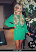 Green Crochet Waist Long Sleeved Dress