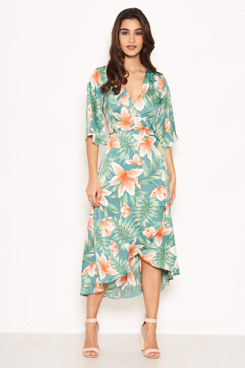 Green Floral Wrap Maxi Dress