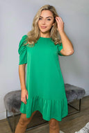 Green Frill Hem Smock Dress
