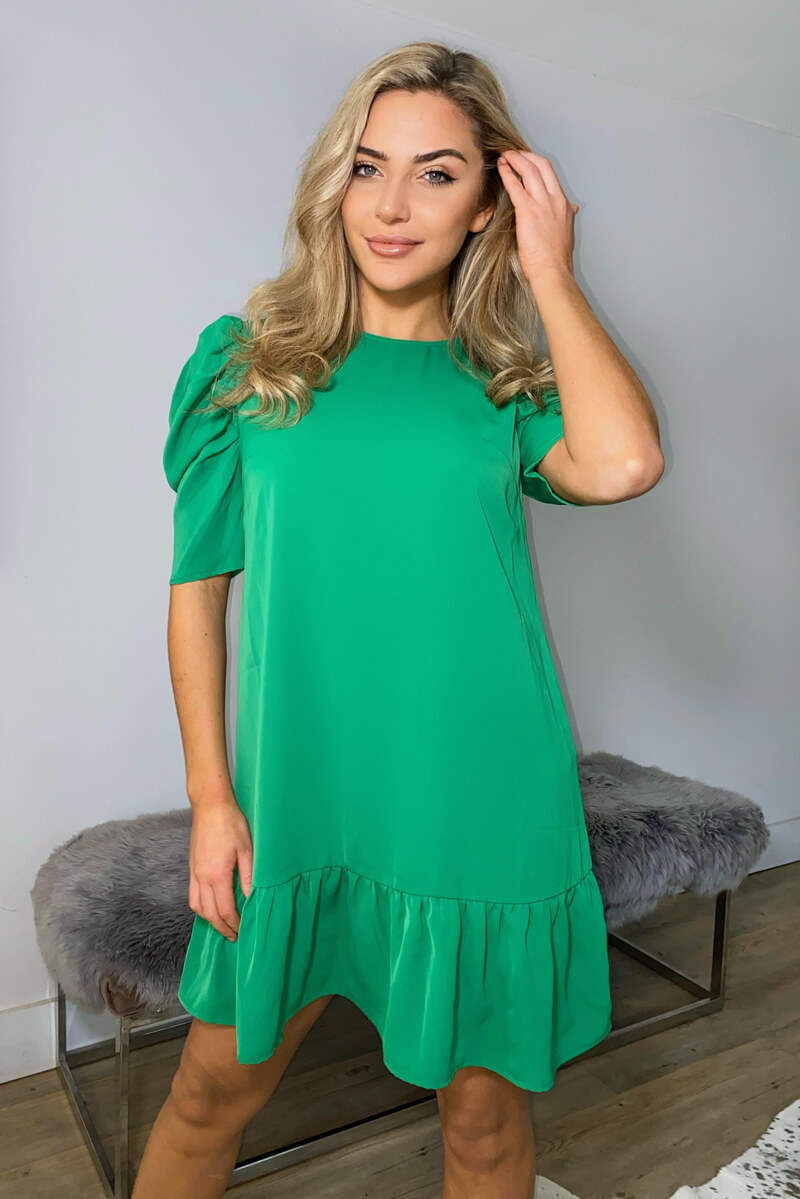 Green Frill Hem Smock Dress