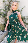 Green Leopard Print High Neck Dress