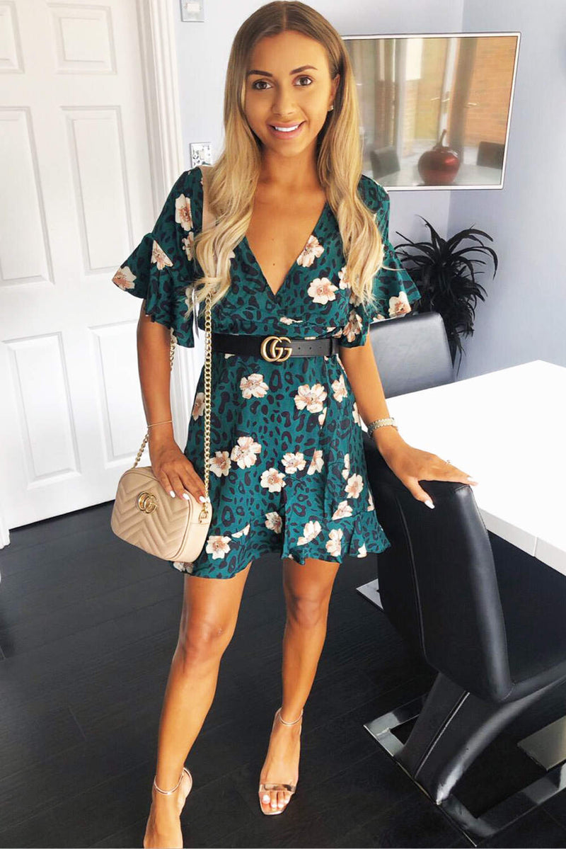 Green Leopard Print Wrap Dress AX Paris Green Leopard Print Wrap Dress AX Paris