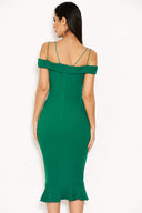 Green Off The Shoulder Strappy Fishtail Dress