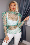 Green Organza Puff Sleeve Top