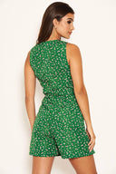 Green Patterned Knot Front Playsuit