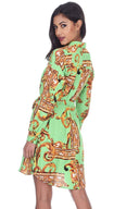 Green Patterned Shirt Dress