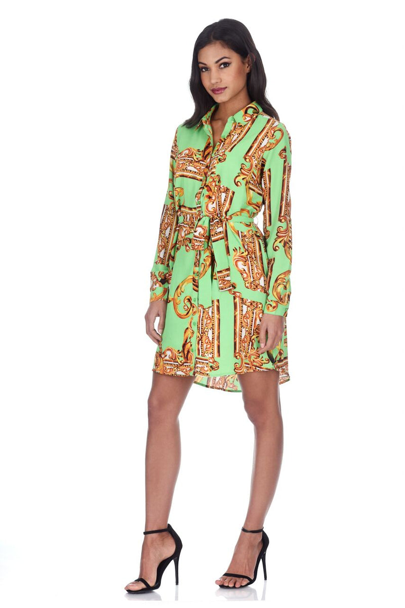 Green Patterned Shirt Dress