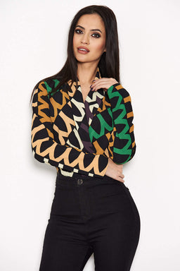 Green Printed Wrap Bodysuit