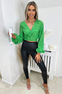 Green Polka Dot Front Knot Crop Top