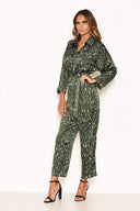 Green Printed Button Up Jumpsuit