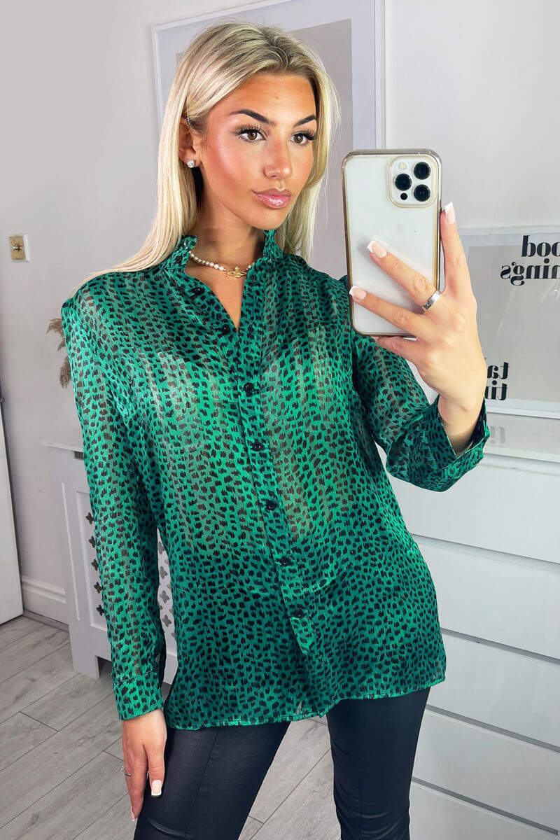 Green Printed Button Up Shirt