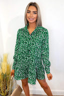 Green Printed Button Up Shirt Dress