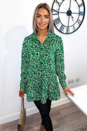 Green Printed Button Up Shirt Dress