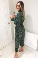 Green Printed Elasticated Neck Culotte Jumpsuit