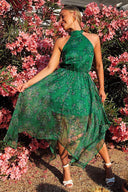 Green Printed Halterneck Maxi Dress