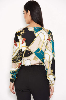 Green Printed Wrap Bodysuit