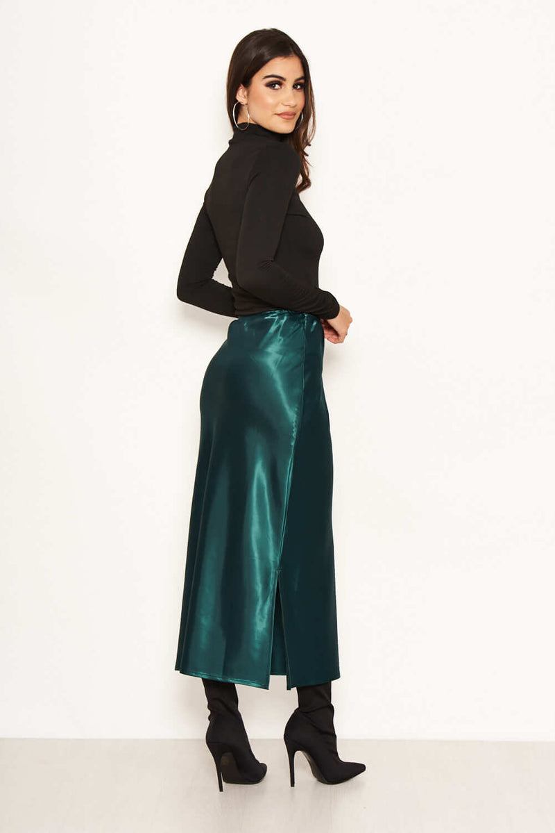 Green Satin Midi Skirt – AX Paris