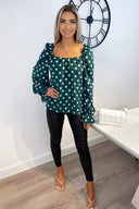 Green Spot Printed Square Neck Top