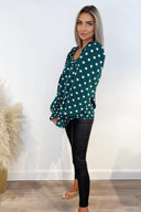 Green Spot Printed Square Neck Top