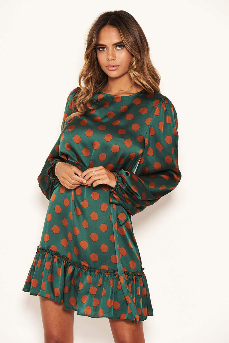 Green Spotty Dress With Frill Hem AX Paris